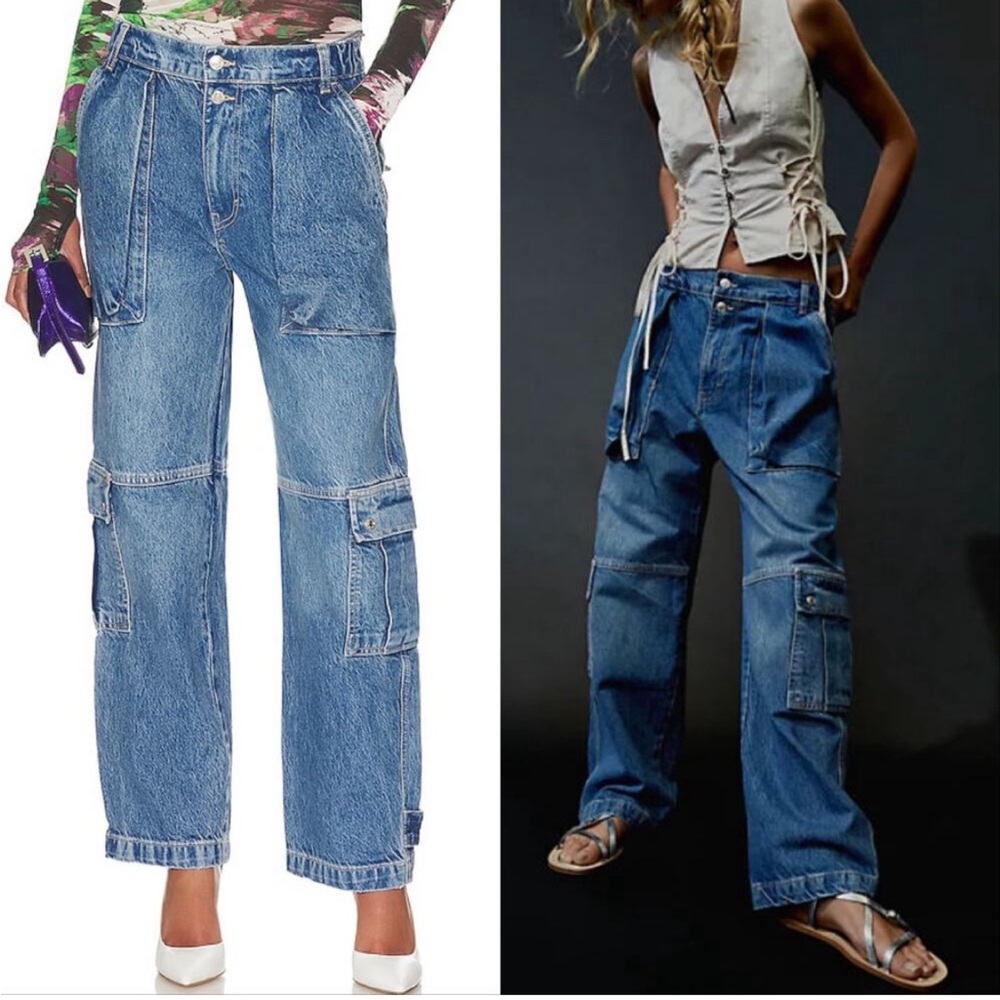 Free People‎ We The Free Marx Slouchy Cargo Jeans Bluebell Sz 27 Revolve